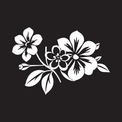 Elegant white floral design on black background, minimalist graphic