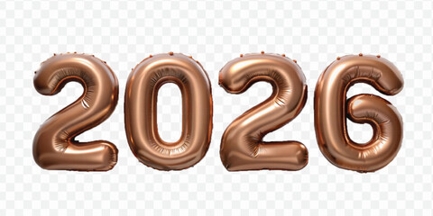realistic 3d 2026 text made with hellium balloon in different colour style isolated on transparent background