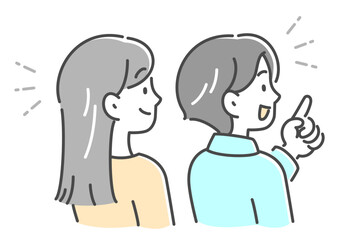 会話をしている若い男女の横顔のイラスト素材
