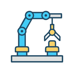 Isolated illustration of robotic arm assembling industrial parts