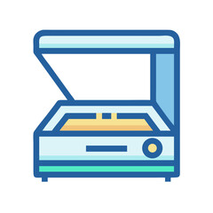 Obraz premium Stylized scanner illustration with lid open on black background