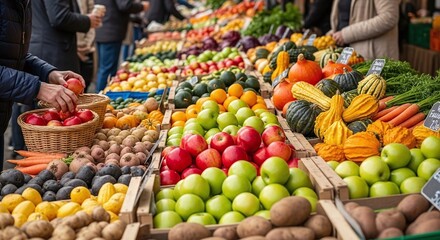 Fresh autumn produce at vibrant farmers market inviting healthy fall recipes and seasonal eating ideas