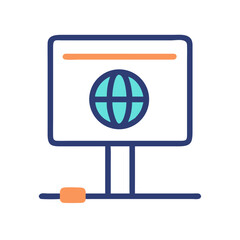 Monitor displaying globe icon representing global network communication