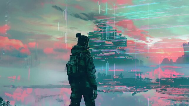 Reality Virus hunter scanning code rifts in simulation 4K Videos
