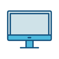 Blue flat computer monitor icon on black background