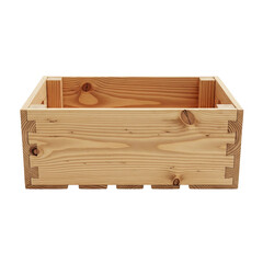 rural crate isolated on white background, wide view high detail wooden texture, realistic aged wood planks with nails, farm storage container cut out for transparent background PNG
