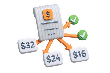 Illustration of a bill with dollar amounts and confirmation symbols, representing budgeting and financial management.