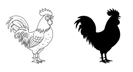 Fototapeta premium Proud Farm Rooster: Detailed Outline and Commanding Silhouette for Agricultural, Rural, and Symbolism Designs