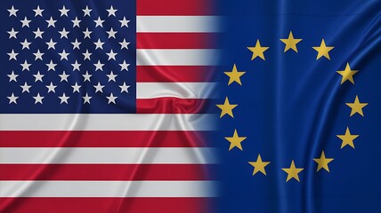 Symbolic representation of the united states and european union flags merged together illustrating partnership and diplomacy