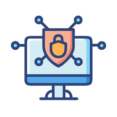 Computer security shield with lock cyber safety concept icon