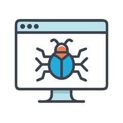 Cartoon bug inside computer screen, representing software vulnerability
