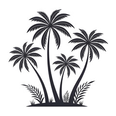 Obraz premium Silhouette of a cluster of palm trees against a white background