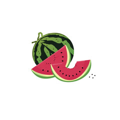 Vector illustration of whole and sliced watermelons. 