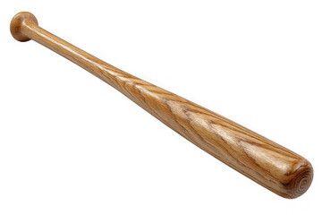 A vintage wooden baseball bat with a textured grain pattern displayed at an angle isolated on transparent background