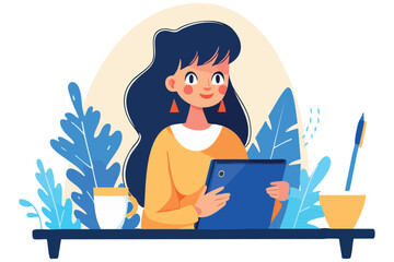 young woman working on laptop