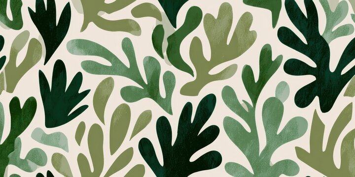 Repeating leaf pattern fills a beige background for wallpaper, textile design - Powered by Adobe