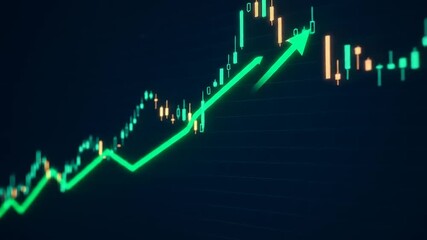 Abstract representation of a rising stock market trend with green arrows indicating growth - Powered by Adobe
