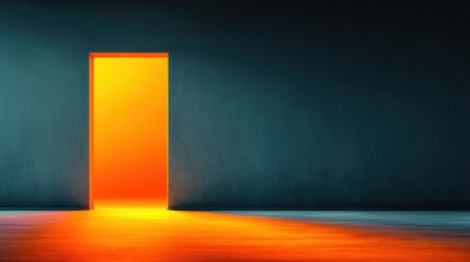 A glowing doorway standing in the middle of a dark room symbolizes opportunity, future talent potential, ambition-driven transformation, educational growth, career discovery, and leadership readiness