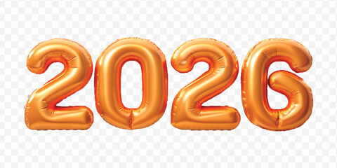 realistic 3d 2026 text made with hellium balloon in different colour style isolated on transparent background