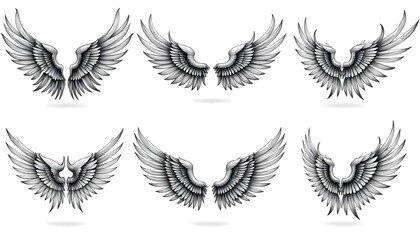 A collection of intricately detailed wings icons set. Simple angel wings vector.