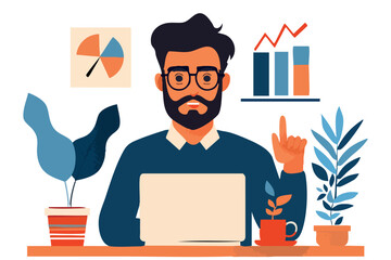 vector businessman with laptop
