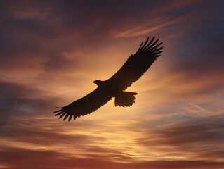 Majestic Eagle Silhouette in Sunset Sky - Freedom and Strength