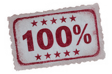 Vintage 100 percent stamp with stars isolated on transparent background