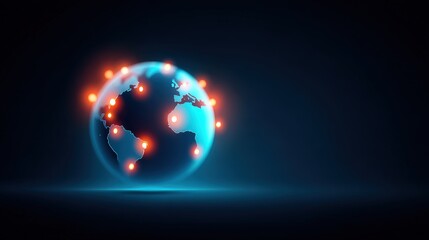 A 3D holographic globe with pulsing education nodes connects student avatars working across time zones, representing global talent ecosystems, remote collaboration, ambition, and the evolution of