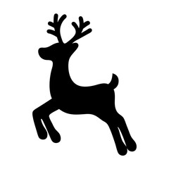 Black silhouette of reindeer leaping against white background in modern style
