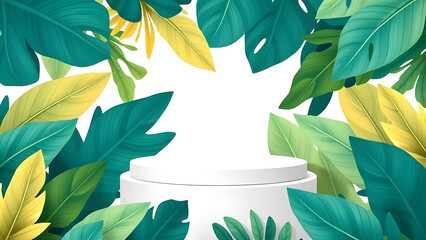 Tropical Leaf-Themed White Podium Display