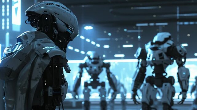Combat Robot Trainer Supervising Sparring droids 4K Videos