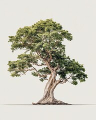 Mature tree, light-colored trunk, lush green foliage, isolated on white background