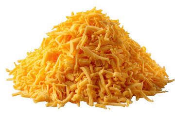 Fototapeta premium Pile of freshly grated cheddar cheese isolated on transparent background