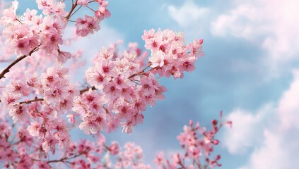 Blossoming cherry blossoms against a soft sky