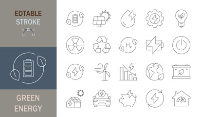 Green energy icon set. Editable line icons. Vector illustration.