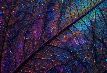 Detailed leaf vein structure with iridescent colors