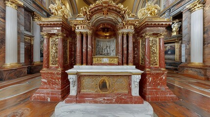 Fototapeta premium Ornate marble altar in a chapel.
