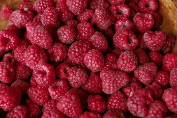 Berries of ripe raspberries taken close up. Organic berries. Healthy and wholesome food.