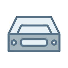 Stylized light blue retro computer device against black background