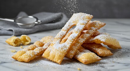 Chiacchiere italian fried pastries powdered sugar dusting