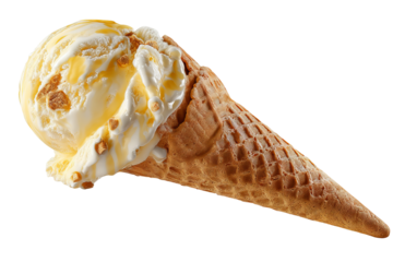 High-resolution creamy French vanilla ice cream scoop with gentle swirl and realistic texture isolated on transparent PNG background, ideal for seamless cutout use in dessert packaging, menu design