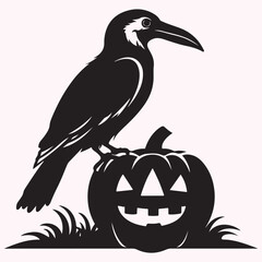 Obraz premium Raven Sitting on Halloween Silhouette