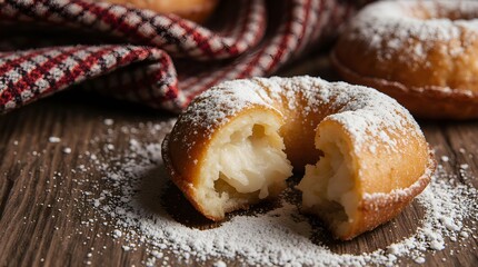 Gogosi romanian fried doughnuts powdered sugar dusting