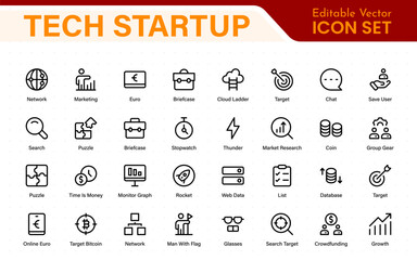 Tech Startup thin line icons set. Development editable stroke icon. Start up symbols collection.