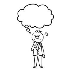 Angry businessman thinking with speech bubble