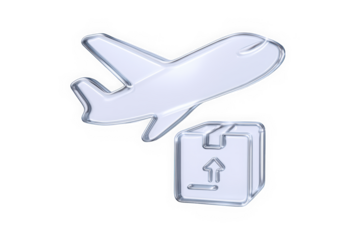 An airplane icon above a shipping box, symbolizing air freight and cargo transport.