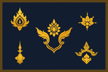 royal thailand frame motif collection in gold vect