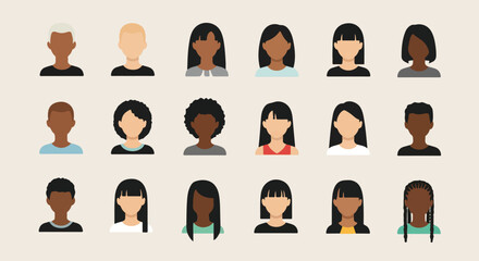 Diverse group of cartoon female and male avatars