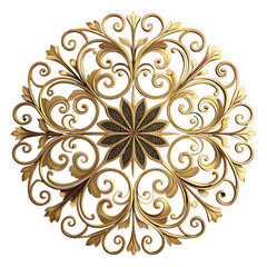 A decorative golden floral mandala design on a black background. The intricate patterns feature swirling leaves and a central flower motif.