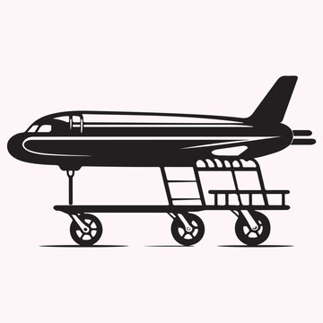 black airplane on transport cart clip art preview
